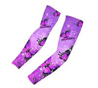 Biyejit Pink Butterfly Womens Arm Sleeves Sports Sun Protection Stretch Non Slip Arm Cover for Golf Running Hiking