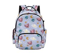 Biyejit Purple Axolotl Astronaut Planet Childrens School Backpack with Multiple Zipper Pockets Lightweight Rucksack Back to School for Kids Girls Elementary Students