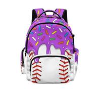 Biyejit Purple Baseball Donut Kids Lightweight Backpack Large Capacity School Bag Children Primary Rucksack Casual Daypack for Boys Back to School