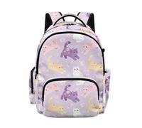 Biyejit Purple Cat Kids Backpack Lightweight School Bag Large Capacity Rucksack for Elementary Kids Girls Travel and Outdoor