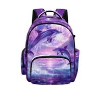 Biyejit Purple Dolphin Childrens School Backpack with Multiple Zipper Pockets Lightweight Rucksack Back to School for Kids Girls Elementary Students