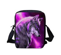 Biyejit Purple Galaxy Wolf Print Messenger Bags for Kids Teens, Mini Crossbody Bags Sling Totebags Unisex Boys Girls School Casual Daypack with Adjustable Strap