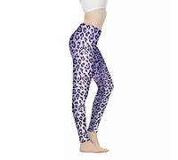 Biyejit Purple Leopard Print Leggings for Women High Waisted Tummy Control Capri Leggings Stretchy Running Workout Leopard Yoga Pants