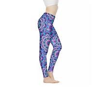 Biyejit Purple Mandala Flowers Print Women High Waisted Leggings Pants for Workout Yoga Jogging Sports Soft Stretch