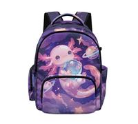 Biyejit Purple Pink Axolotl Starry Childrens Travel Backpack Large Capacity Kids School Bag with Adjustable Straps for Kids Girls Back to School