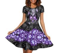 Biyejit Purple Skull Butterfly Summer Dresses for Women Cocktail Party Skater Dress Casual Beach Swing Dress S-4XL