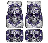 Biyejit Purple Skull Car Floor Mats Carpet for Sedan SUV Truck Universal-fit Front & Rear Seat Rug 4pc All Weather Liners Protection Heavy-Duty