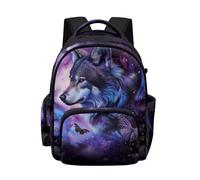 Biyejit Purple Wolf Butterfly Kids Lightweight Backpack Large Capacity School Bag Children Primary Rucksack Casual Daypack for Boys Back to School