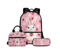 Biyejit Rabbit School Bags Set 3 in 1 Children Backpack Lunch Bag and Pencil Case Large Capacity Bookbags 17 Inches for High School College Students