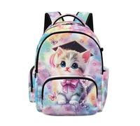 Biyejit Rainbow Cat Paw Butterfly Kids Backpack Lightweight School Bag with Breathable Mesh Padding Adjustable Straps for Girls Travel Rucksack