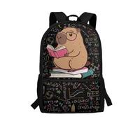 Biyejit Reading Capybara Backpack 17 Inches Children School Bags with Side Mesh Pocket Zipper Bookbags for Hiking, Camping, Travel,Work