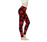 Biyejit Red Lips Kiss High Waist Yoga Pants for Women Tummy Control Workout Pants Stretch Leggings