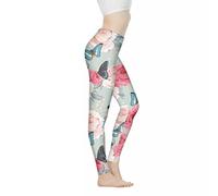 Biyejit Rose Butterfly Print Leggings for Women High Waisted Elastic Stretchy Leggings Ladies Daily Gym Yoga Running Fitness Capri Pants