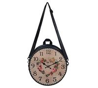 Biyejit Rose Flower Clock Print Round Crossbody Zipper Purse Bags for Women Zipper Leather Shoulder Handbag Messenger Bag with Adjustable Strap
