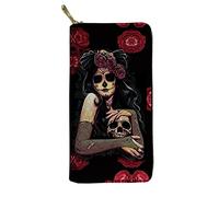 Biyejit Rose Sugar Skull Women Print Womens Leather Wallets Large Capacity Credit Cards Holder Phone Clutch Handbag