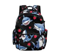 Biyejit Shark Strawberry Print Kids School Backpack Lightweight with Adjustable Shoulder Straps for Boys Elementary Middle School Travel Hiking, Black