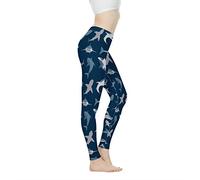 Biyejit Sharks Pattern Women's Yoga Pants High Waisted Leggings for Ladies Workout Leggings for Woman