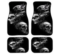 Biyejit Skull Skeleton Car Floor Mats for Front Rear Seats Anti-slip Protector Mats for Auto Decorative Heavy Dust Vehicle Foot Cushion Carpets