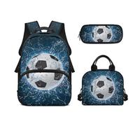 Biyejit Soccer Ball Children School Bags Set 3 Pieces Backpack Lunch Bag and Pencil Case Casual Kids Schoolbag 17 Inches High School College Students