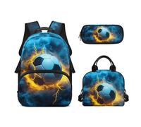Biyejit Soccer Ball School Backpack Set 3-in-1 Backpack with Lunch Bag Pencil Bag Case Large Capacity 17 Inches Bookbags Daypack Gift
