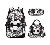 Biyejit Soccer Ball School Backpack Set 3-in-1 Backpack with Lunch Bag Pencil Bag Case Waterproof 17 Inches Bookbags for Men Office,Travel,Work