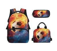 Biyejit Soccer Ball School Backpack Set 3 in 1 Backpack with Lunch Bag Pencil Bag Case Waterproof 17 Inches Bookbags for Men Office,Travel,Work