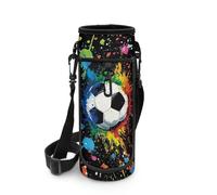 Biyejit Soccer Ball Water Bottle Bag Zipper Water Bottle Holder with Adjustable Shoulder Straps and Pocket Lightweight Sling Bottle Bag Case Accessories for Mountain, Road Bike Running Cycling