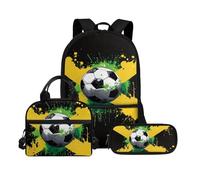Biyejit Soccer Balls School Backpack Set 3 PCS Backpack with Lunch Bag Pencil Bag Case Large Capacity 17 Inches Kids Schoolbag for Hiking, Camping, Travel, Work