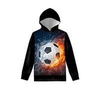 Biyejit Soccer Print Teen Girls Boys Drawstring Hoodies Unisex Sweatshirt Crewneck Long Sleeved Pullover Tops S-XL for Age 11-13