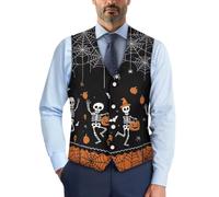 Biyejit Spiderweb Skull Waistcoat for Men Casual Suit Vest with Button Slim Classic Sleeveless Jacket for Business Tuxedo Party Wedding Halloween Wear Size S-4XL