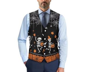 Biyejit Spiderweb Skull Waistcoat for Men Casual Suit Vest with Button Slim Classic Sleeveless Jacket for Business Tuxedo Party Wedding Halloween Wear Size S-4XL