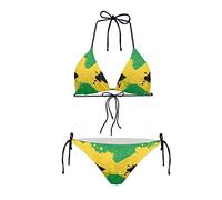 Biyejit Splash Jamaican Flag Women's Bikini Sets Halter Top Tie Side Triangle Sexy Swimsuits Summer Beach Swimwear Adjustable Spaghetti Strap Bathing Suis