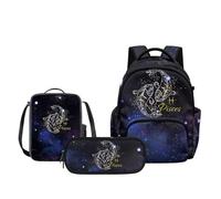 Biyejit Starry Pisces Children Backpack Set with Matching Lunch Bag and Pencil Case Pouch 3 in 1 School Bookbag Set for Kids Boys Girls