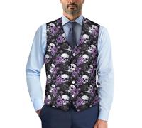 Biyejit Sugar Skull Men's Waistcoats Casual Suit Vest with Button Slim V-Neck Sleeveless Jacket for Business Tuxedo Party Wedding Size S-4XL