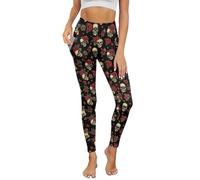 Biyejit Sugar Skull Rose Gym Leggings for Women High Waisted Yoga Trousers Pants with Pockets Elastic for Women Fitness Yoga Running Size XS-3XL
