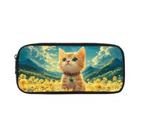 Biyejit Sunflower Cat Pencil Case Box Child Toiletry Stationery Bag for Teen Boys Girls Back to School Gift
