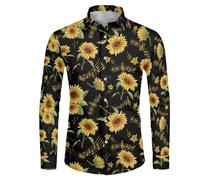 Biyejit Sunflower Long Sleeve Shirt for Men Button Down Men Shirts Tops Regular Fit Dress Shirt Business for Wedding Party Outdoor XS-6XL