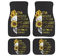 Biyejit Sunflower Skull Print Car Floor Mats Set of 4, Non Slip Car Front Rear Floor Carpet for Auto Decorations for Women Men