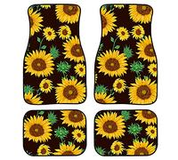 Biyejit Sunflowers Car Floor Mats 4 Piece Set for Front Rear Seats, Plush Durable Floor Carpet Heavy Duty Rubber Back Universal Fits