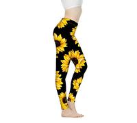 Biyejit Sunflowers High Waist Yoga Pants for Women Tummy Control Workout Pants Stretch Leggings