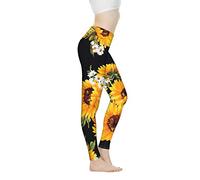 Biyejit Sunflowers Womens Leggings High Waisted Tummy Control Yoga Pants Workout Running Legging