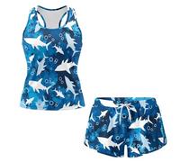 Biyejit Tankini Swimsuits for Women 2026 Tummy Control Two Piece Bathing Suits with Sporty Pockets Swim Boy Shorts Plus Size, Camo Sharks, XL