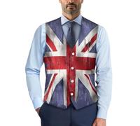 Biyejit The Union Jack Flag Men's Waistcoats Casual Suit Vest with Button Slim V-Neck Sleeveless Jacket for Business Tuxedo Party Wedding Size S-4XL