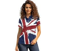 Biyejit The Union Jack Women's Short Sleeve Shirt Buttons Golf Tennis Polo Tshirt Breathable Work Sports T-Shirts Quick Dry Training Top XS-2XL