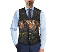 Biyejit Tiger Waistcoat for Men Casual Suit Vest with Button Slim V-Neck Sleeveless Jacket for Business Tuxedo Party Wedding Size S-4XL