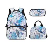 Biyejit Turtle Children School Bags Set 3-in-1 Backpack with Lunch Bag Pencil Bag Case Large Capacity Kids Schoolbag 17 Inches for High School College Students