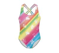 Biyejit Unicorn Girl's Crossback Swimsuit One Piece Sleeveless Bathing Suits with Shoulder Straps Swimwear Teens Swimming Costume for Swimming Lessons,Pool, Beach Age 5-14 Years