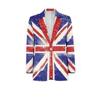 Biyejit Union Jack Flag Pattern Mens Blazer Formal Blazer Jacket with Pockets One Button Summer Suit for Business Tuxedo Party Wedding Size XS-5XL
