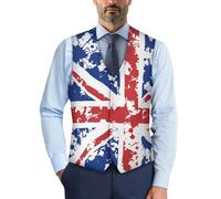 Biyejit Union Jack Flag Waistcoat for Men Formal Suit Vest Waistcoat with Button Slim Classic Sleeveless Jacket for Business Tuxedo Party Wedding S-4XL
