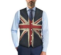 Biyejit Vintage Union Jack Waistcoat for Men Formal Suit Vest Waistcoat with Button Slim Classic Dress Waistcoat for Business Tuxedo Party Wedding S-4XL